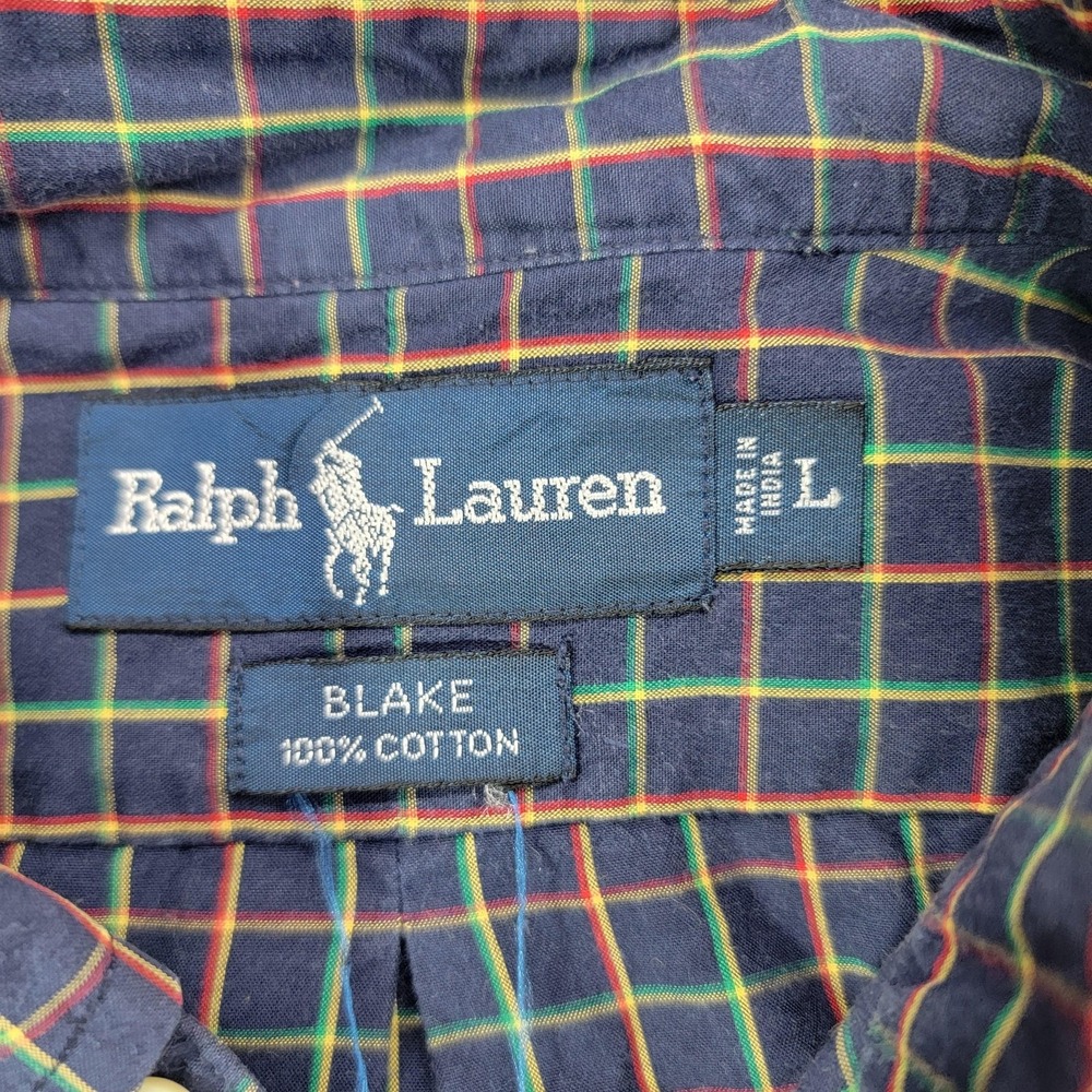 Ralph Lauren Shirt Mens Large Blue Check Long Sleeve Button Down Blake Cotton - Picture 3 of 10